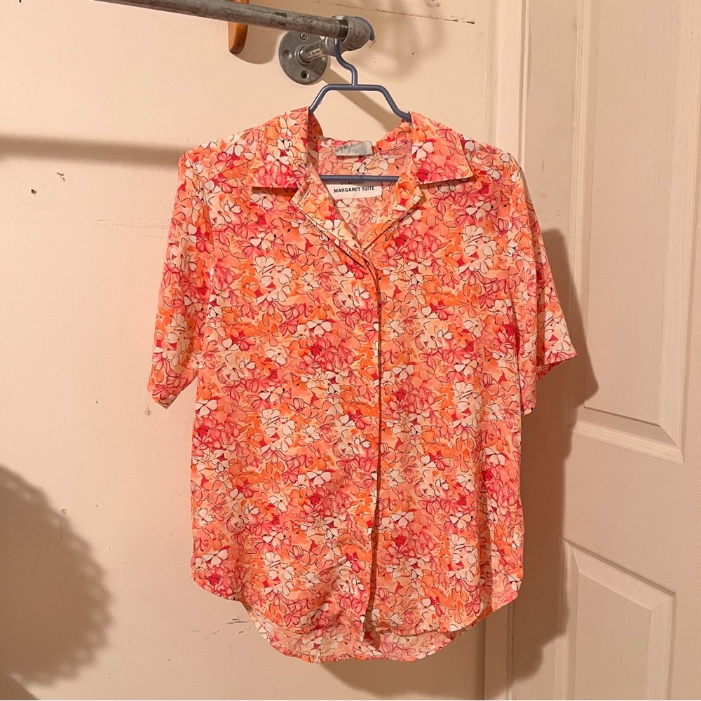 Orange Floral Button-Up Vintage Top